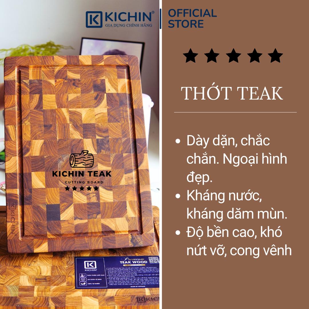 Thớt gỗ teak cao cấp KICHIN cỡ lớn dày 3.8cm KC05 - thớt hình chữ nhật kích thước 38x280x400mm