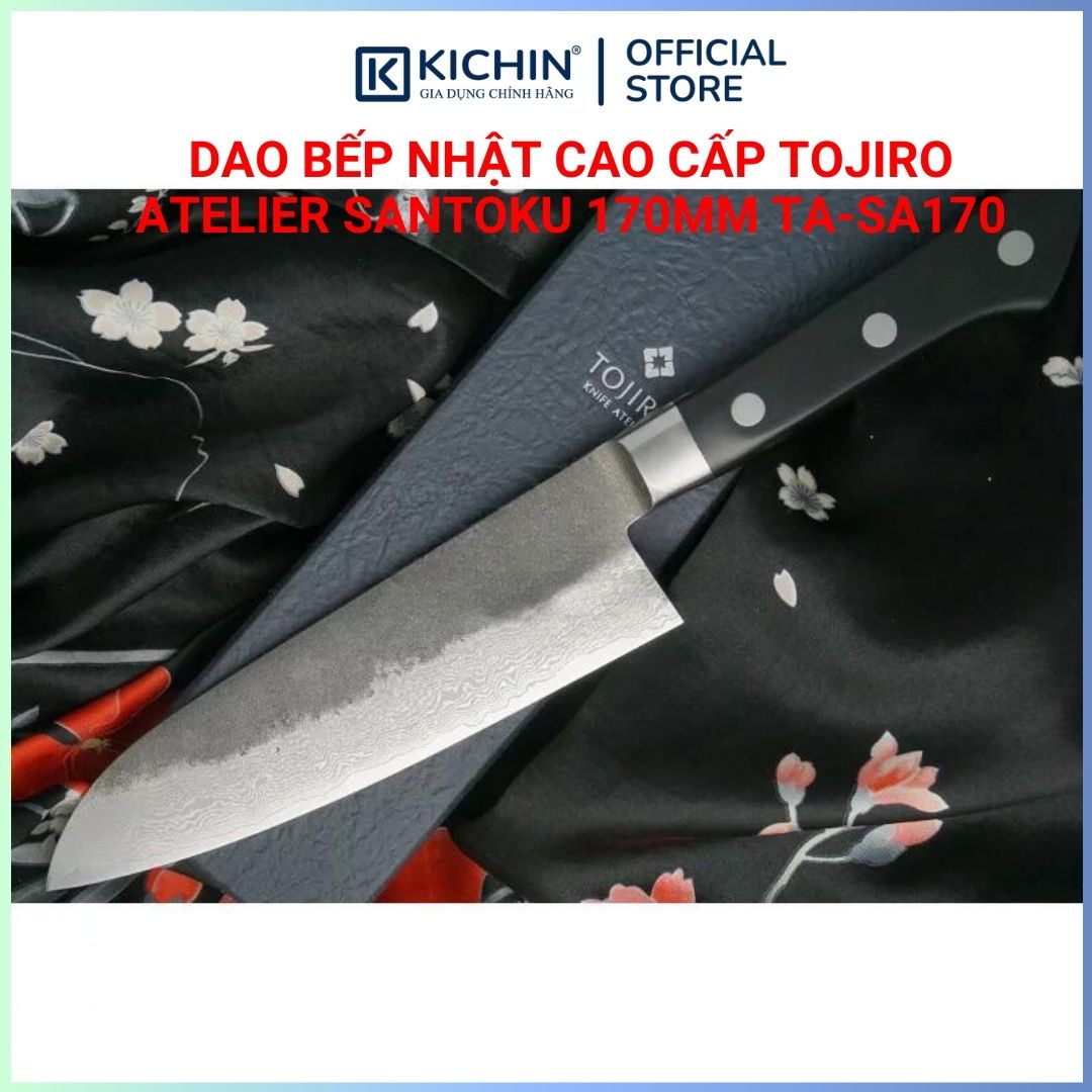 Dao bếp Nhật cao cấp Tojiro Atelier Santoku thép Damascus 63 lớp VG10 - Dao thái đa năng 170mm TA-SA170