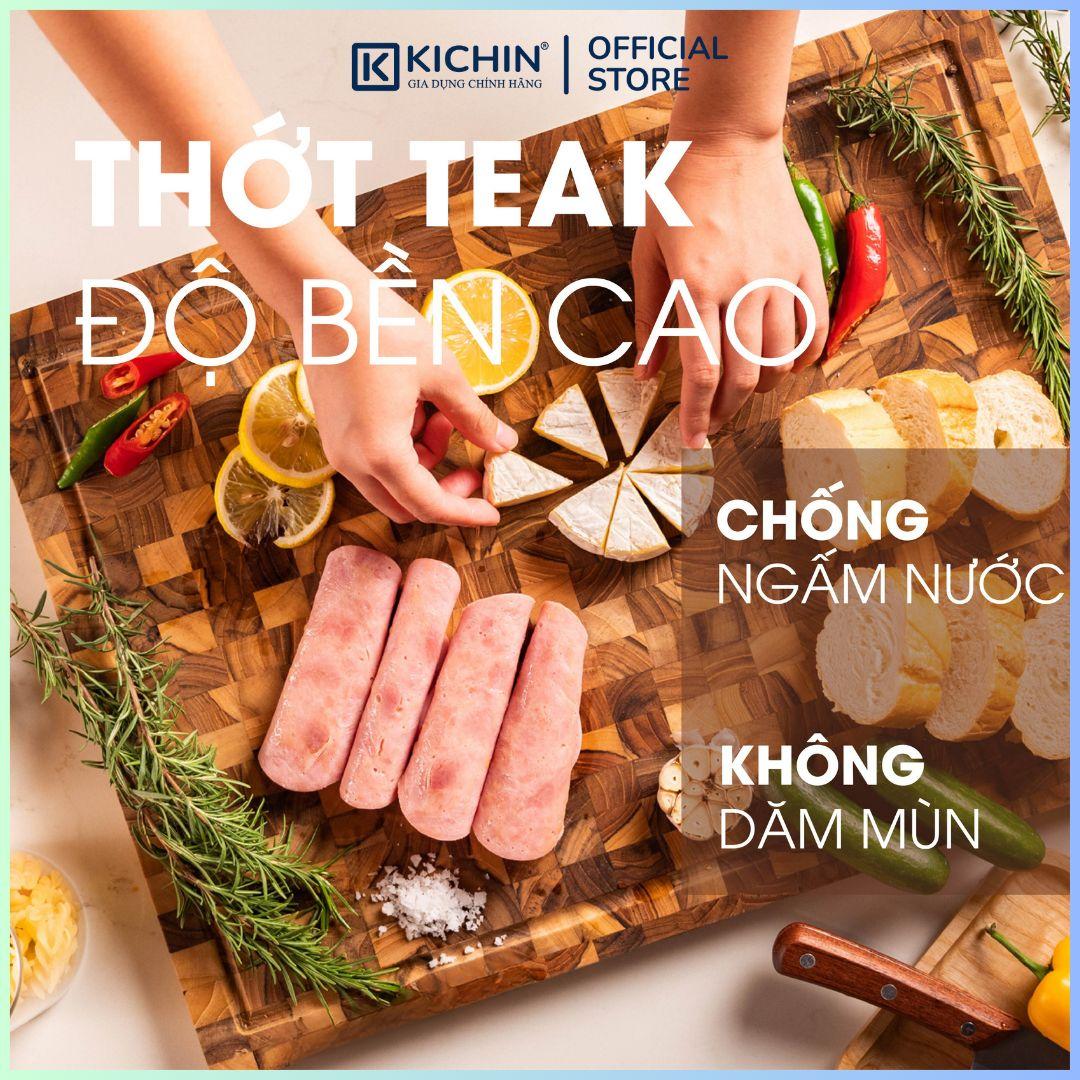 Thớt gỗ teak cao cấp KICHIN cỡ lớn dày 3.8cm KC05 - thớt hình chữ nhật kích thước 38x280x400mm