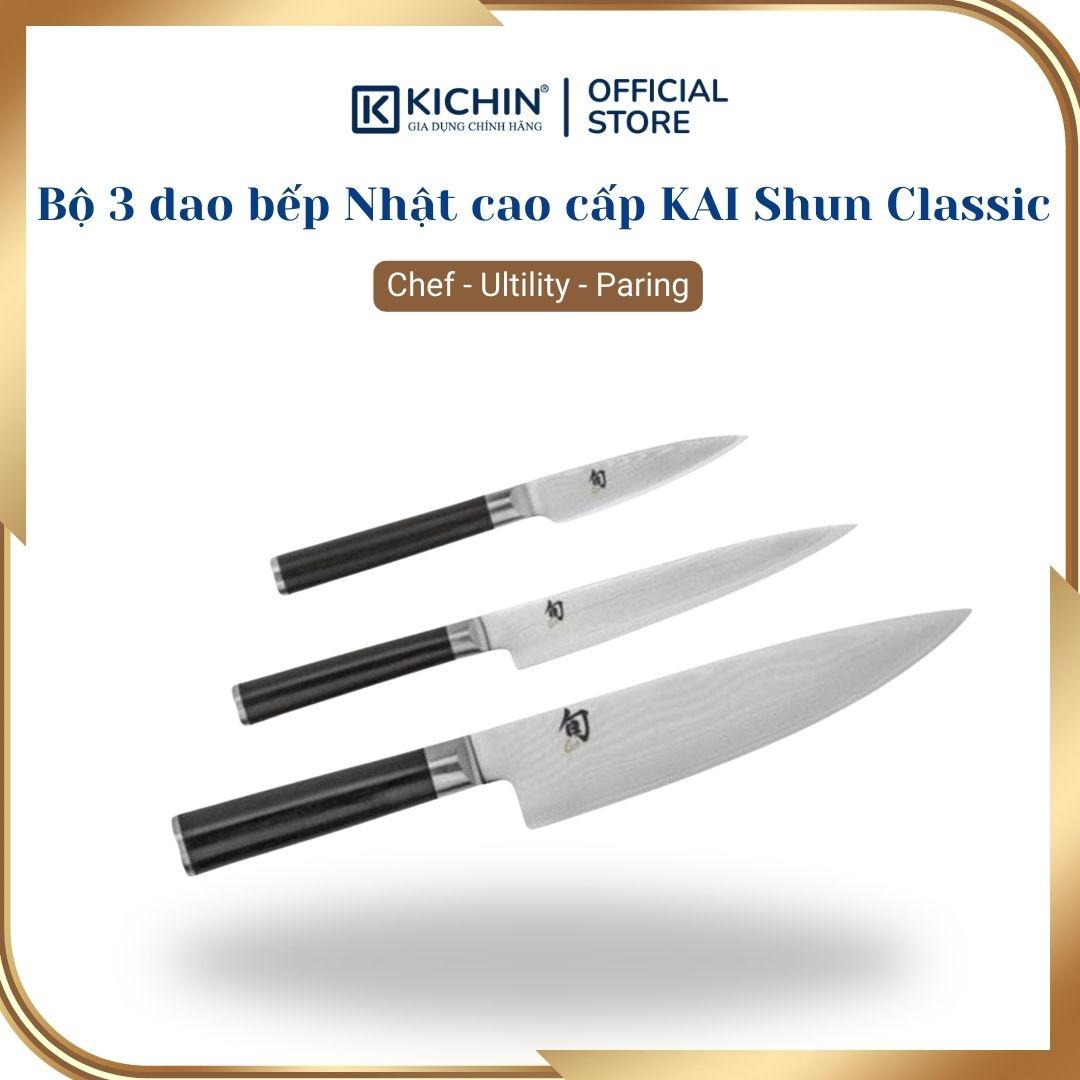 Bộ 3 dao bếp Nhật cao cấp KAI Shun Classic Chef, Ultility và Paring Bộ dao thái, đa năng, gọt hoa quả DMS-300