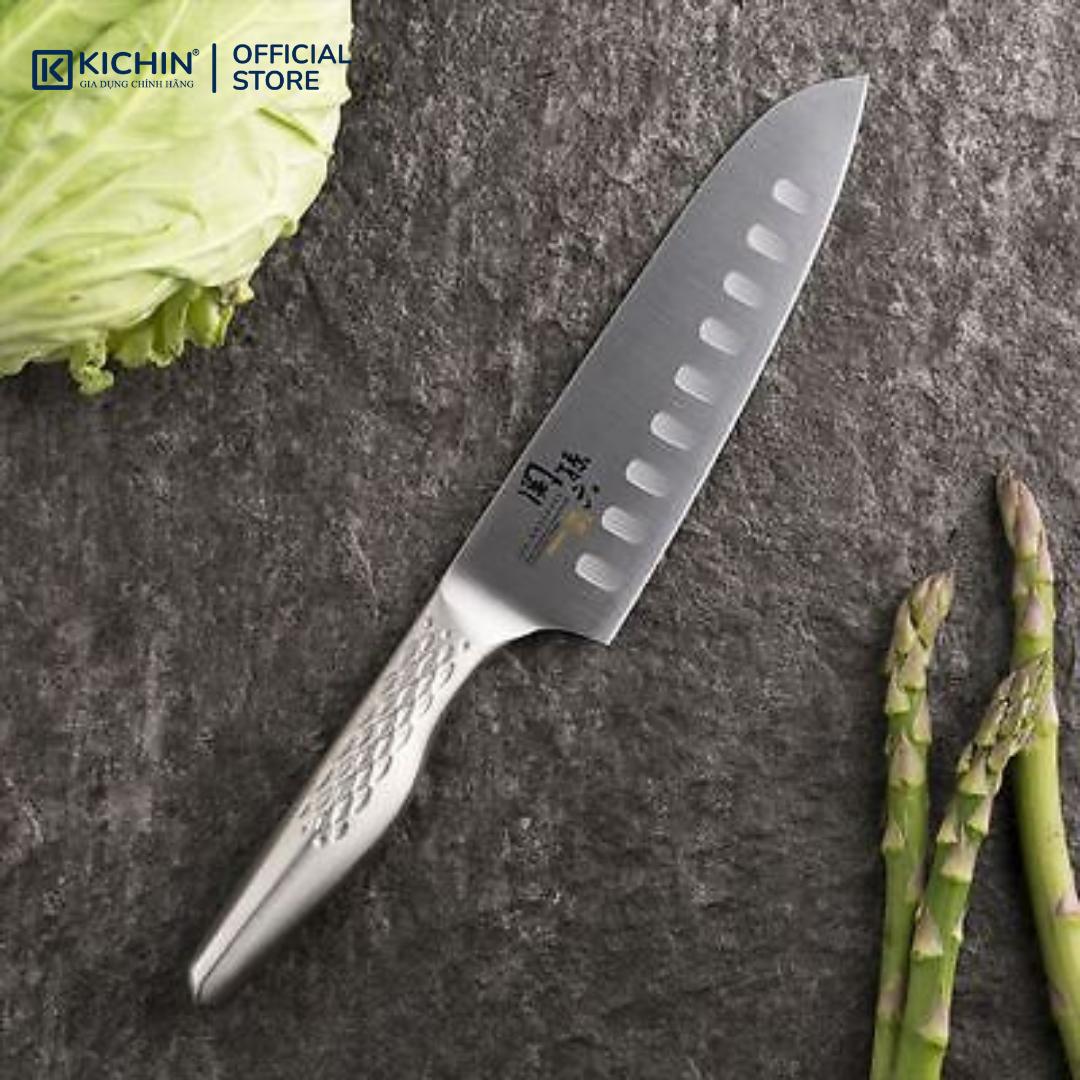 Dao bếp Nhật cao cấp KAI Shoso Santoku Hollow - Dao thái 3 trong 1 chống dính AB5157 (165mm)