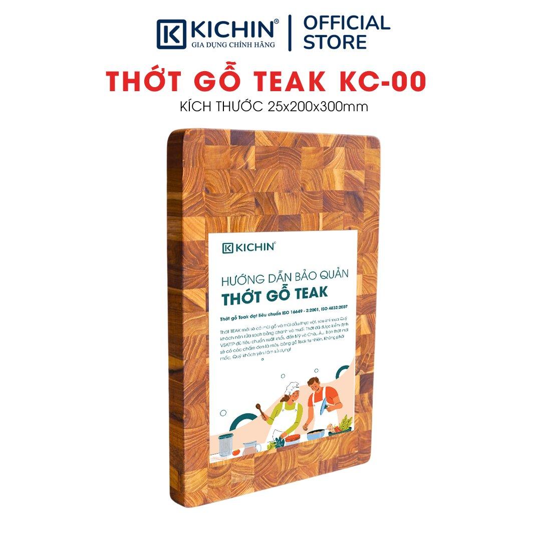 Thớt gỗ teak cao cấp KICHIN loại dày 2.5cm size KC00 - thớt hình chữ nhật kích thước 25x200x300mm