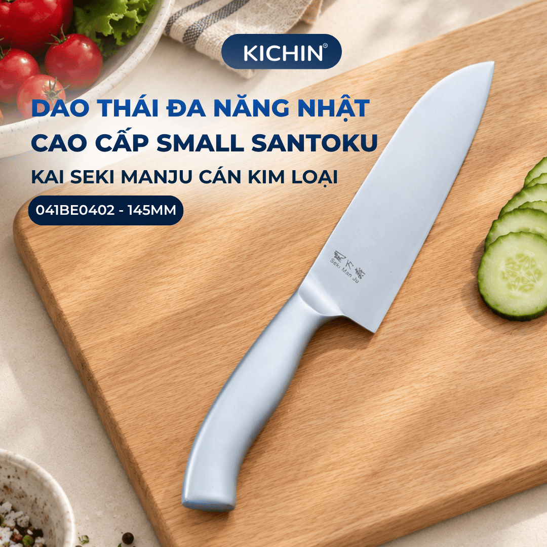 Dao thái đa năng Nhật cao cấp KAI Seki ManJu cán kim loại Small Santoku - 041BE0402 (145mm)
