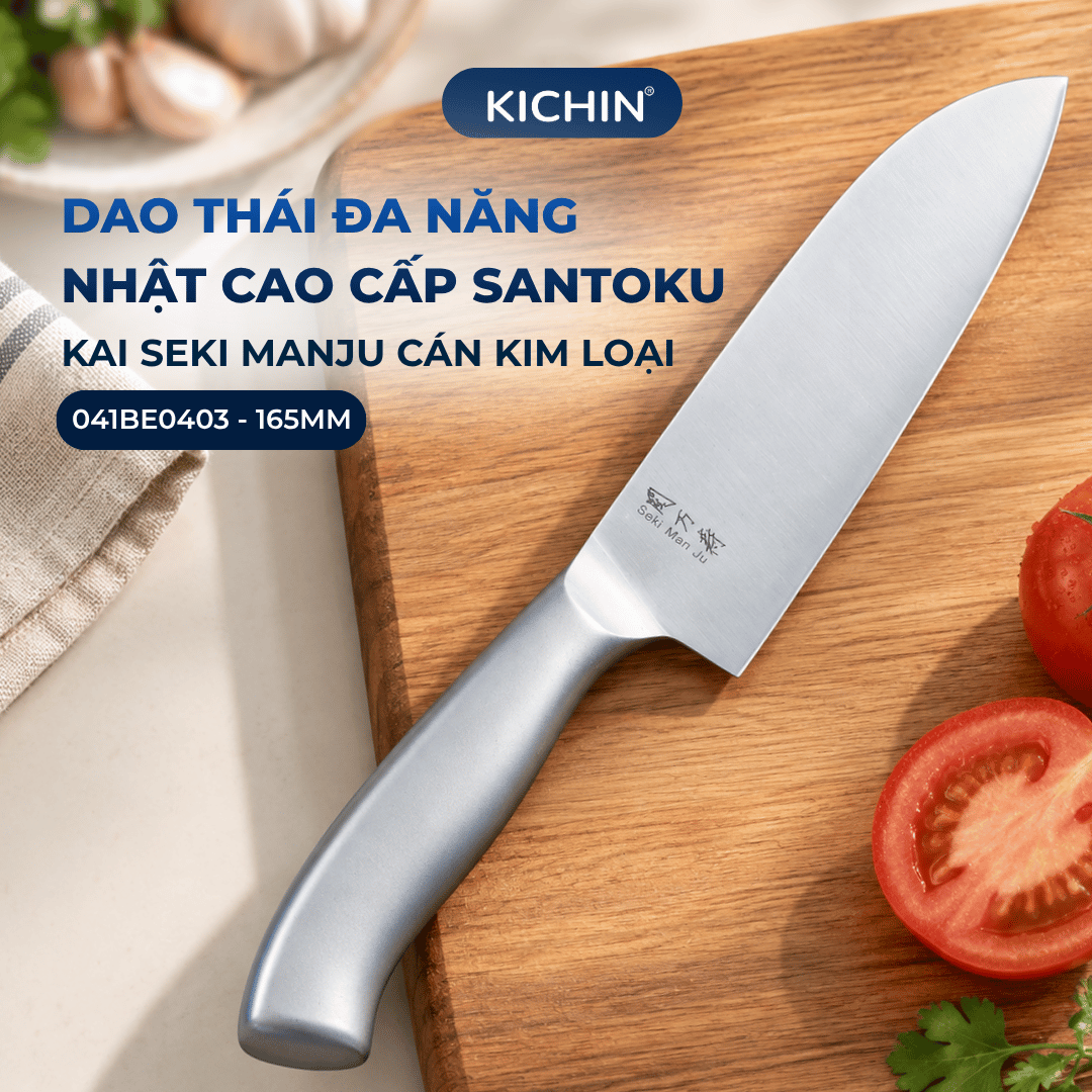 Dao thái đa năng Nhật cao cấp KAI Seki ManJu cán kim loại Santoku - 041BE0403 (165mm)
