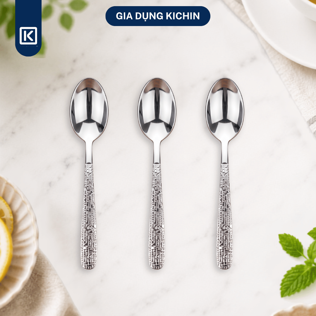 Combo 3 Dĩa Hoa Quả Inox 304 Cao Cấp KICHIN - Cán Vân Ánh Bạc Sang Trọng, Chống Gỉ KDHQ-BAC-02
