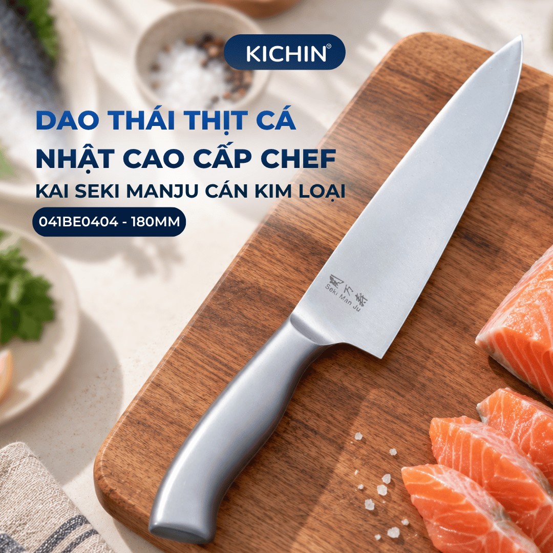 Dao thái thịt cá Nhật cao cấp KAI Seki ManJu cán kim loại Chef - 041BE0404 (180mm)
