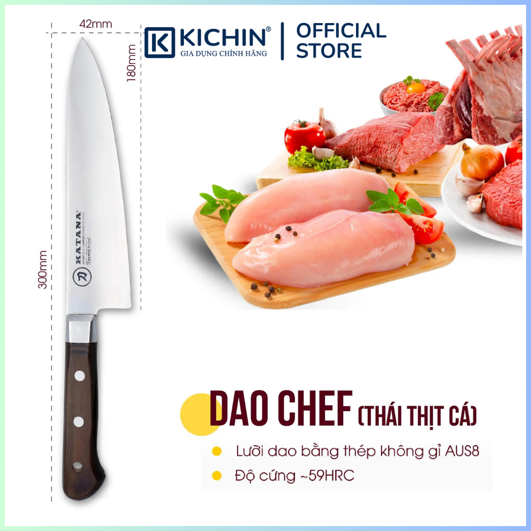 Dao bếp thương hiệu cao cấp KATANA Essential Chef - Dao thái thịt cá KATA202 (200mm)