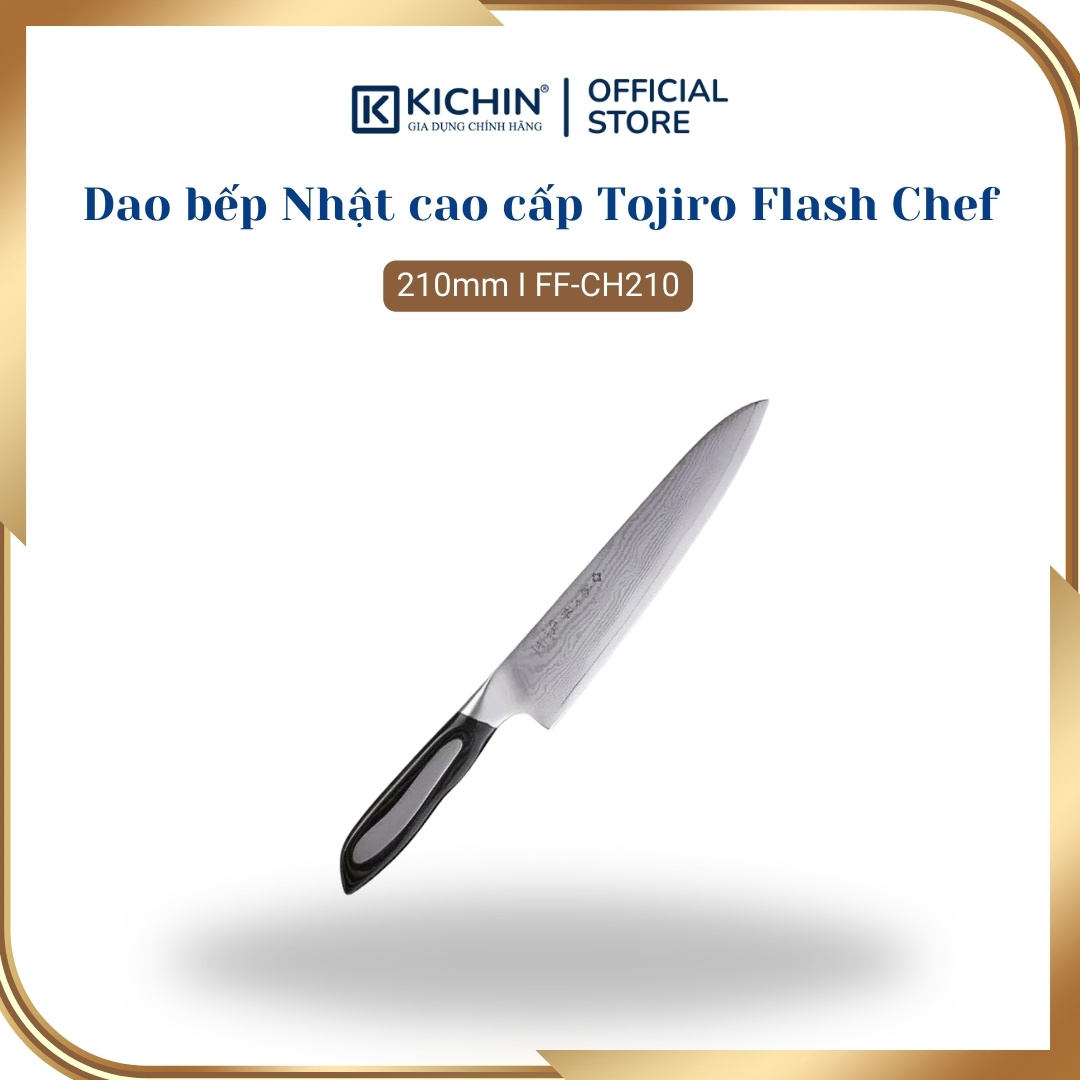 Dao bếp Nhật cao cấp Tojiro Flash Chef thép Damascus 63 lớp VG10 - Dao thái thịt cá 210mm FF-CH210