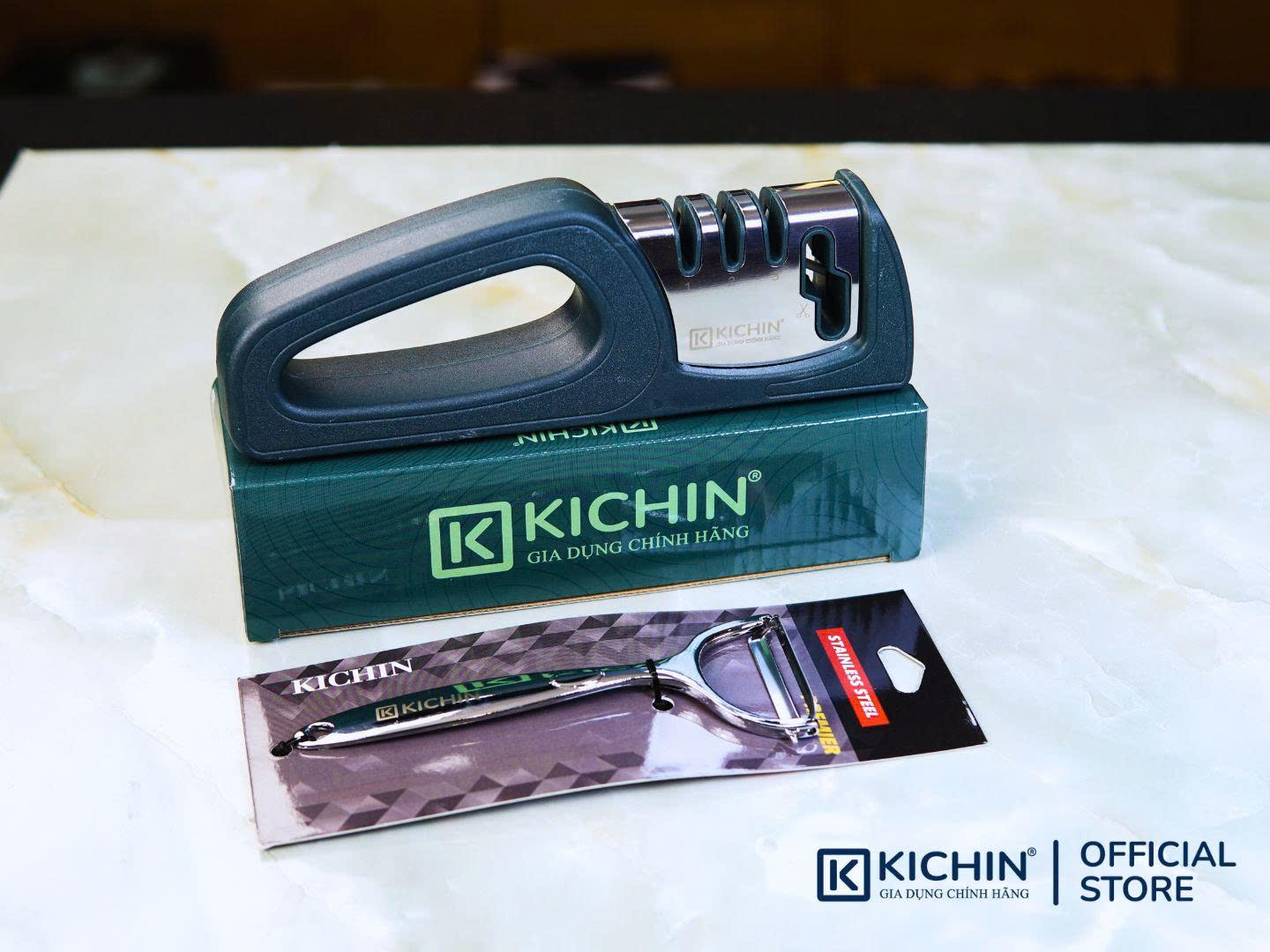 Combo Bộ Dụng Cụ Mài Dao Kéo & Nạo Cao Cấp Thép Không Gỉ Thương Hiệu Kichin