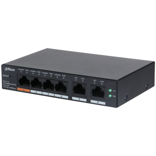 Switch PoE DAHUA DH-CS4006-4ET-60 (Cloud, 4 PoE, 2 uplink, 60W)