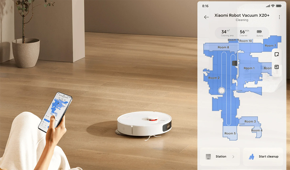 Robot hút bụi lau nhà Xiaomi Vacuum X20+ (Tự động giặt rẻ lau, tự động đổ rác, chính Hãng, BH 12 tháng)