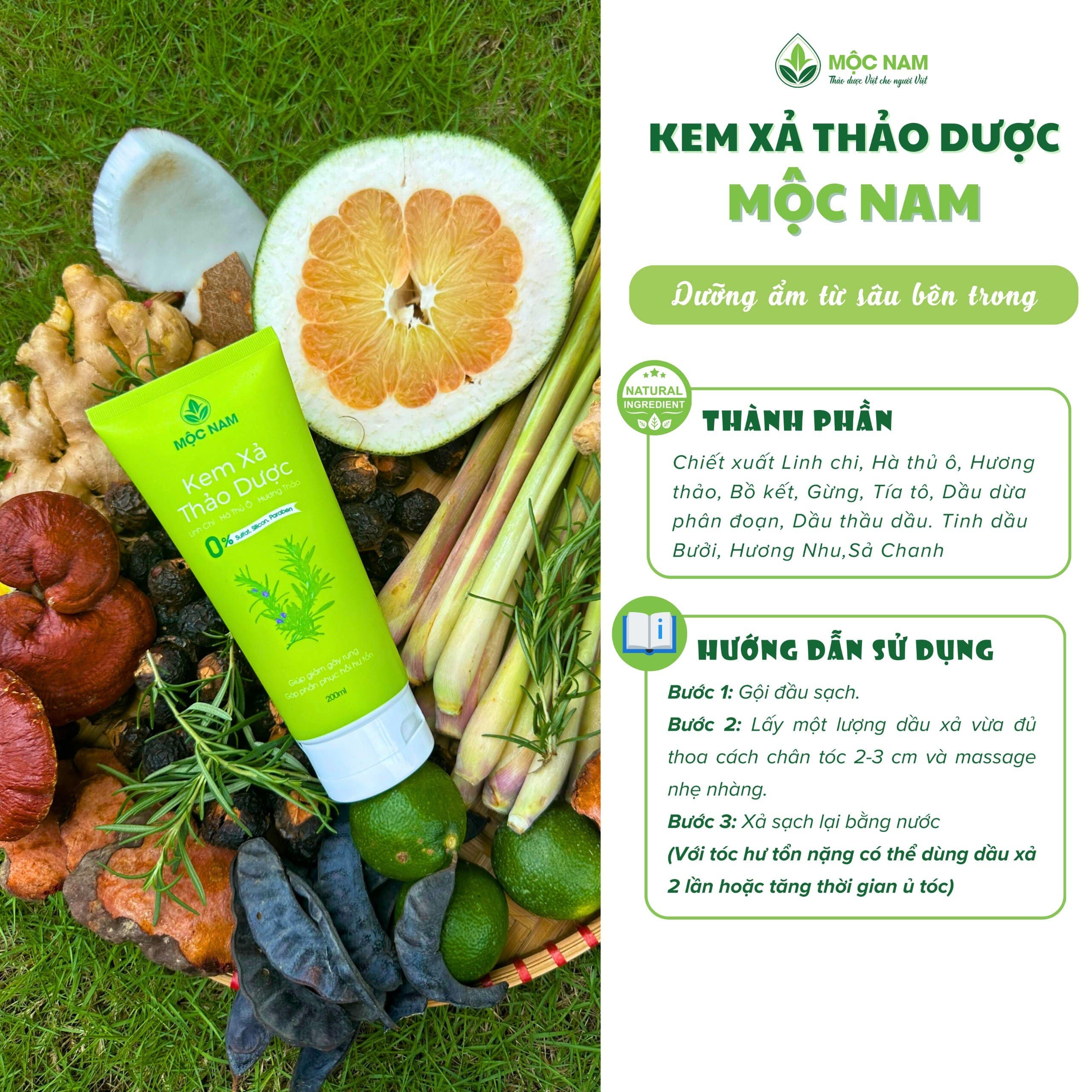 Hướng dẫn sử dụng Kem xả thảo dược Mộc Nam