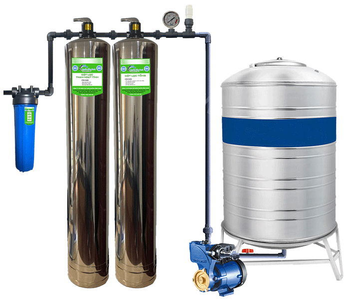 Hệ thống lọc tổng giếng khoan 2 cột Inox NSX-MI2-GK