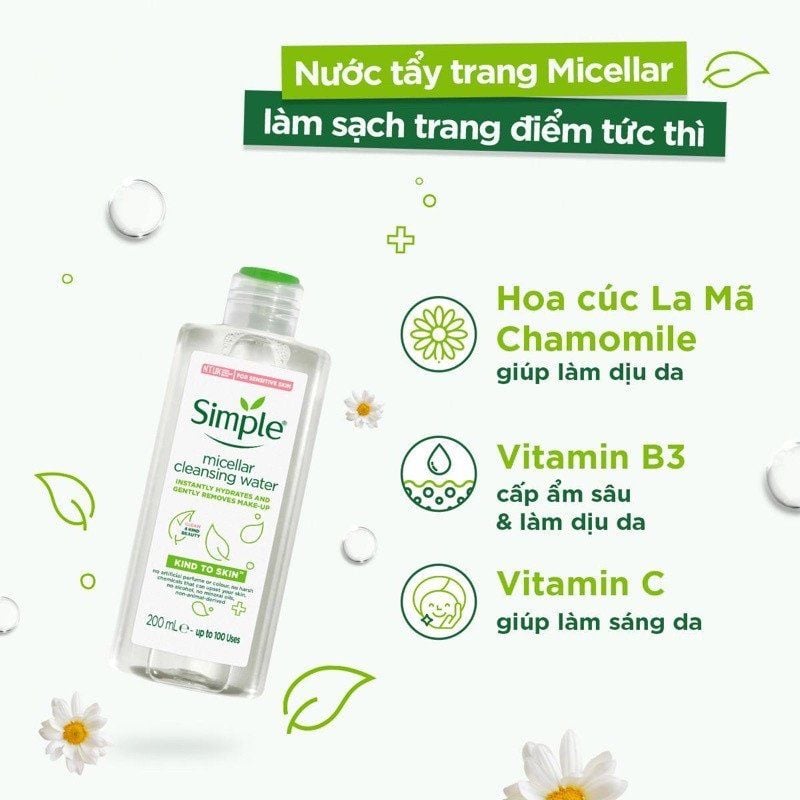 Nước tẩy trang Simple micellar 200ml