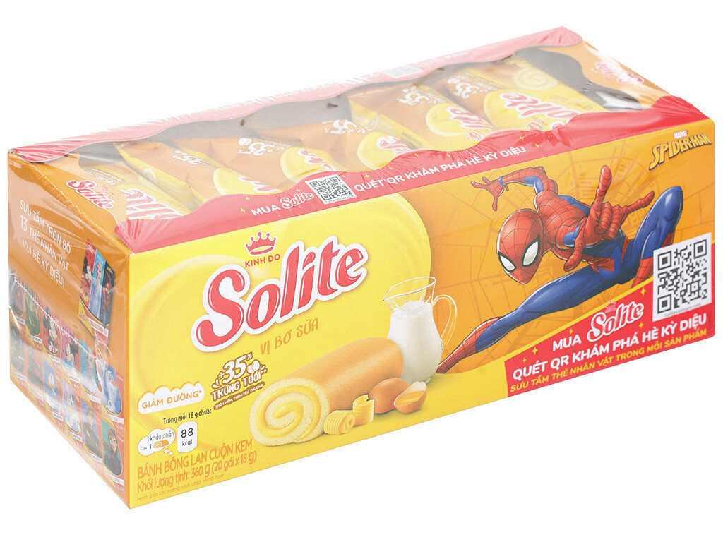 Bánh bông lan cuộn kem Solite vị bơ sữa 18g