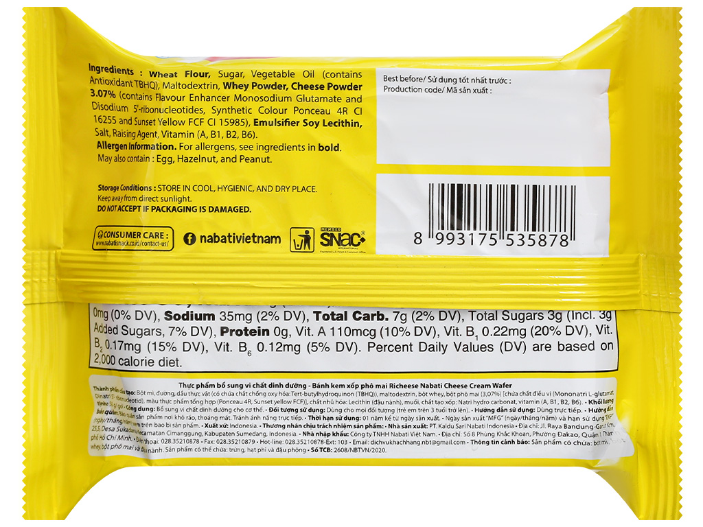 Bánh xốp kem Richeese Nabati nhân kem 50g