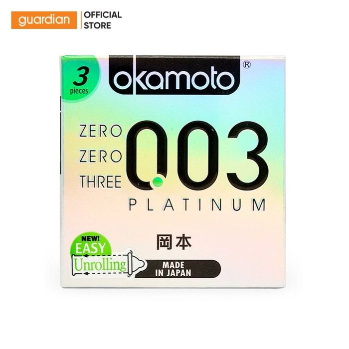 Bao cao su Okamoto Platinum - Bóng láng siêu mỏng - 0.03 - 3s