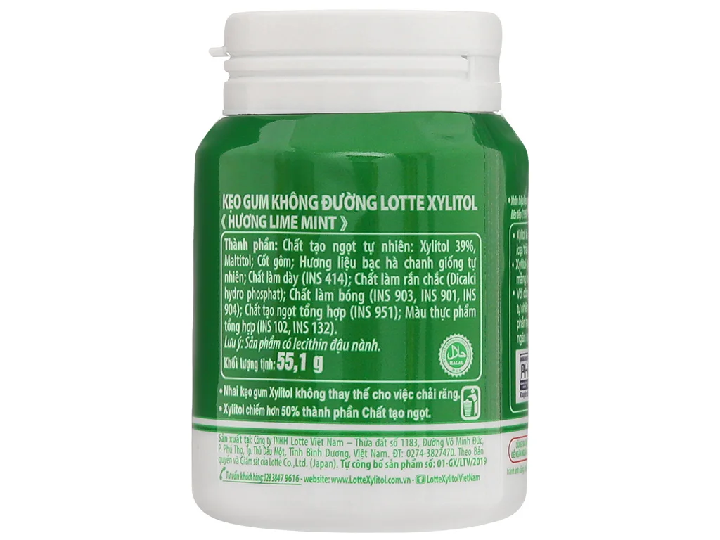 Kẹo singgum không đường Lotte Xylytol hương lime mint 55.1g