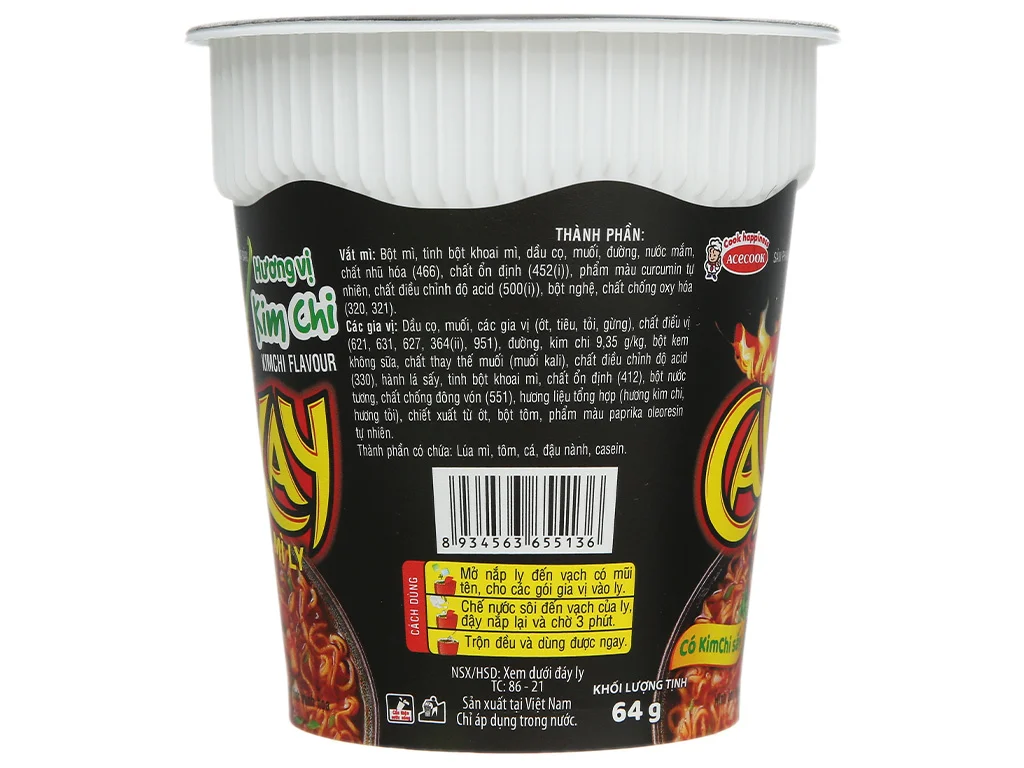 Mì ly Caykay Kim chi 64g