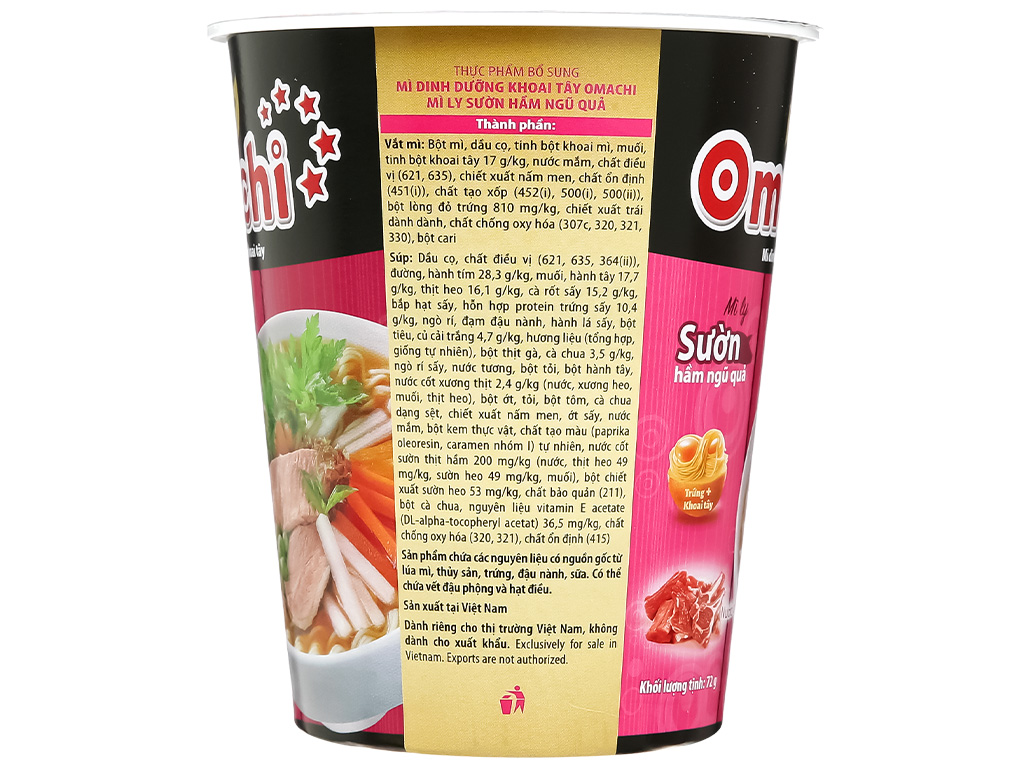Mì ly Omachi sườn hầm ngũ quả 72g