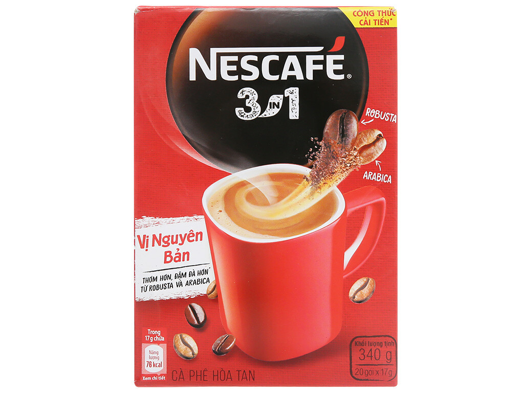 Cà phê đen hoà tan 3 trong 1 Nescafé vị nguyên bản 320g (20 gói x 16g)