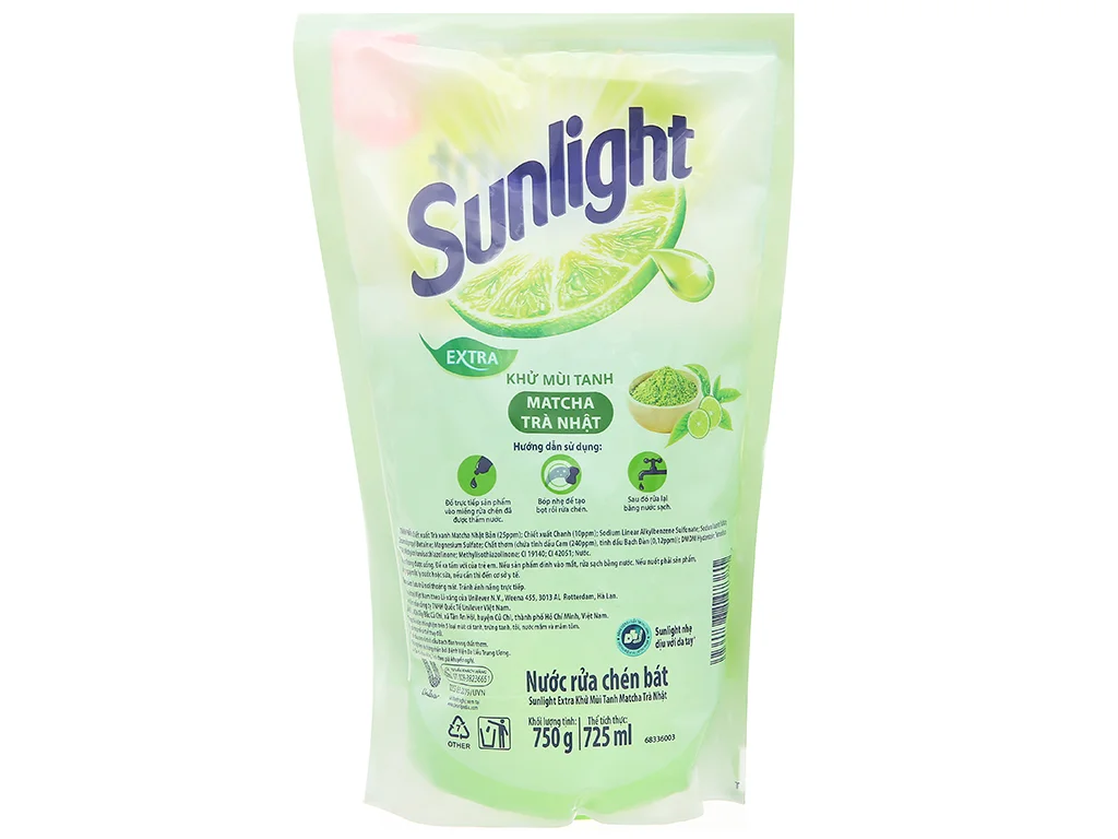 Nước rửa chén Sunlight Extra Matcha trà Nhật chai 750g