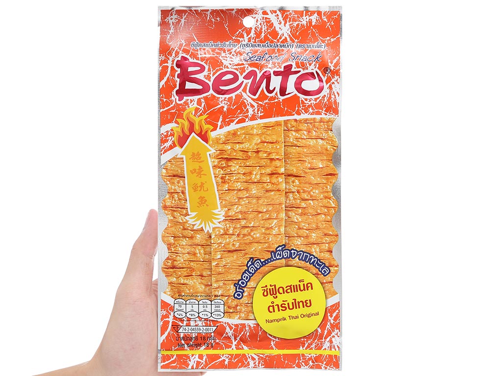 Snack mực tẩm gia vị Bento cam namprik Thai original 4g
