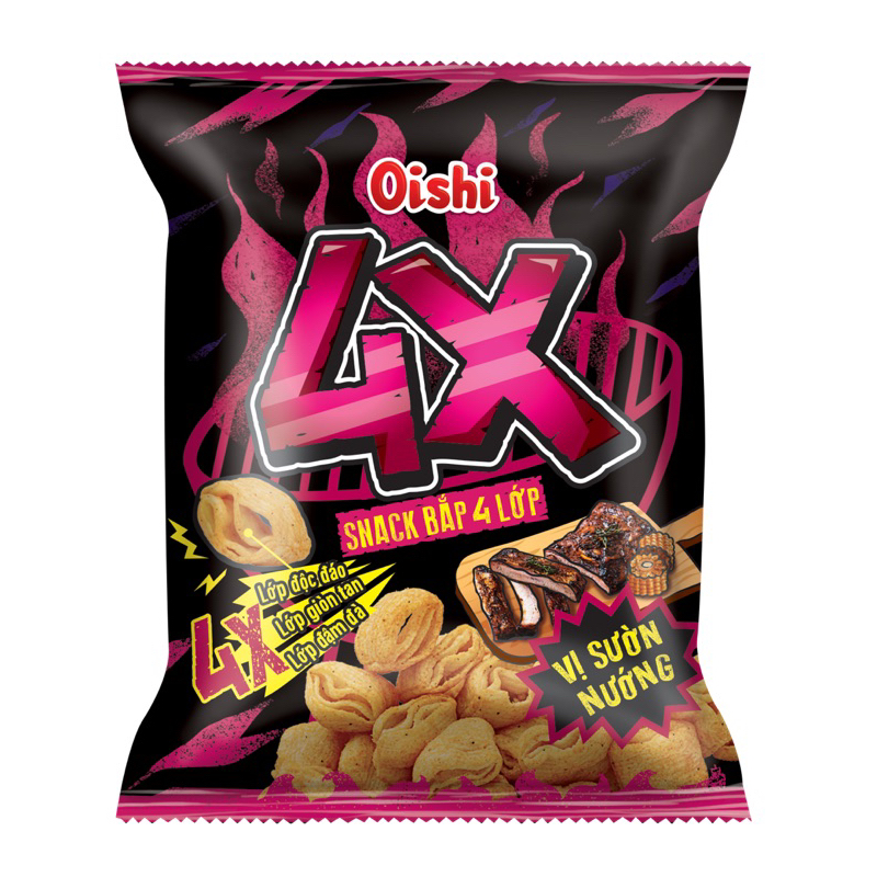 Oishi Snack bắp 4X Sriracha vị sườn nướng 68g