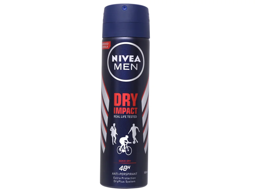 Xịt ngăn mùi Nivea Men dry impact 72h khô thoáng vướt trội 150ml
