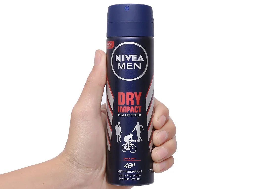 Xịt ngăn mùi Nivea Men dry impact 72h khô thoáng vướt trội 150ml