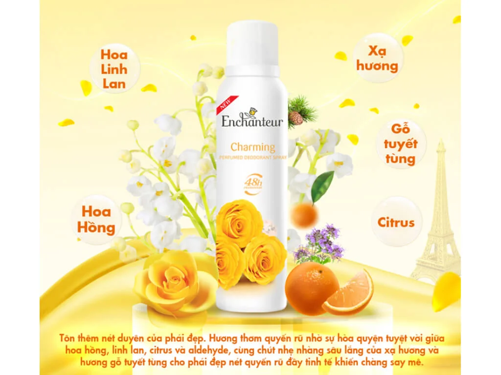 Xịt khử mùi Enchanteur charming 24h 150ml