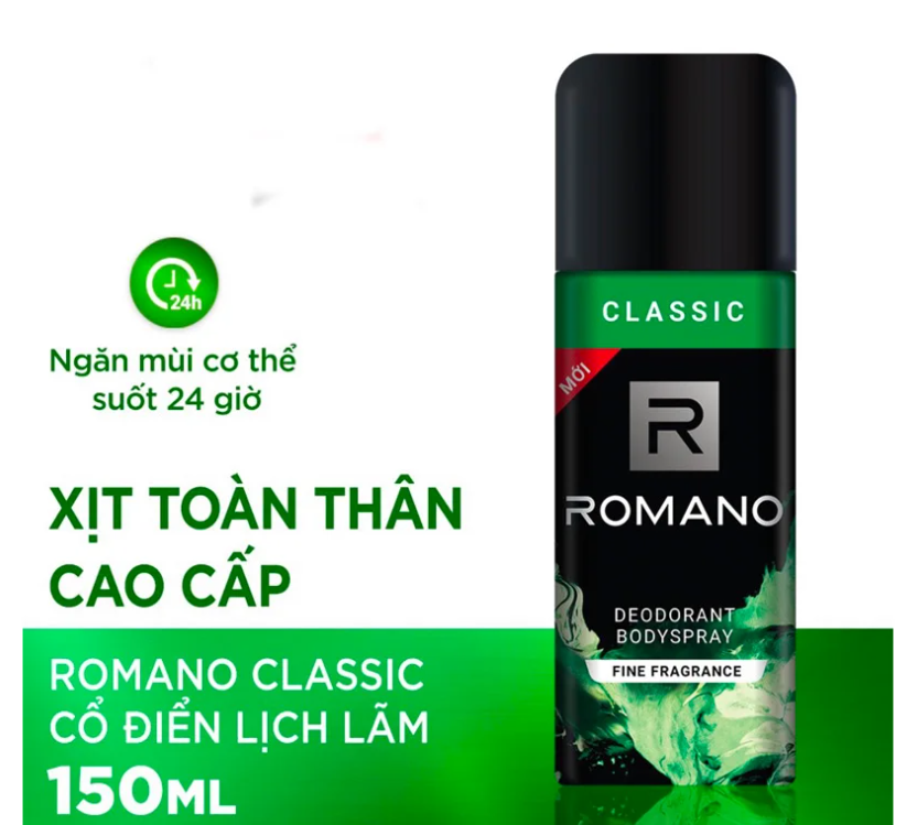 Xịt ngăn mùi toàn thân Romano classic 150ml