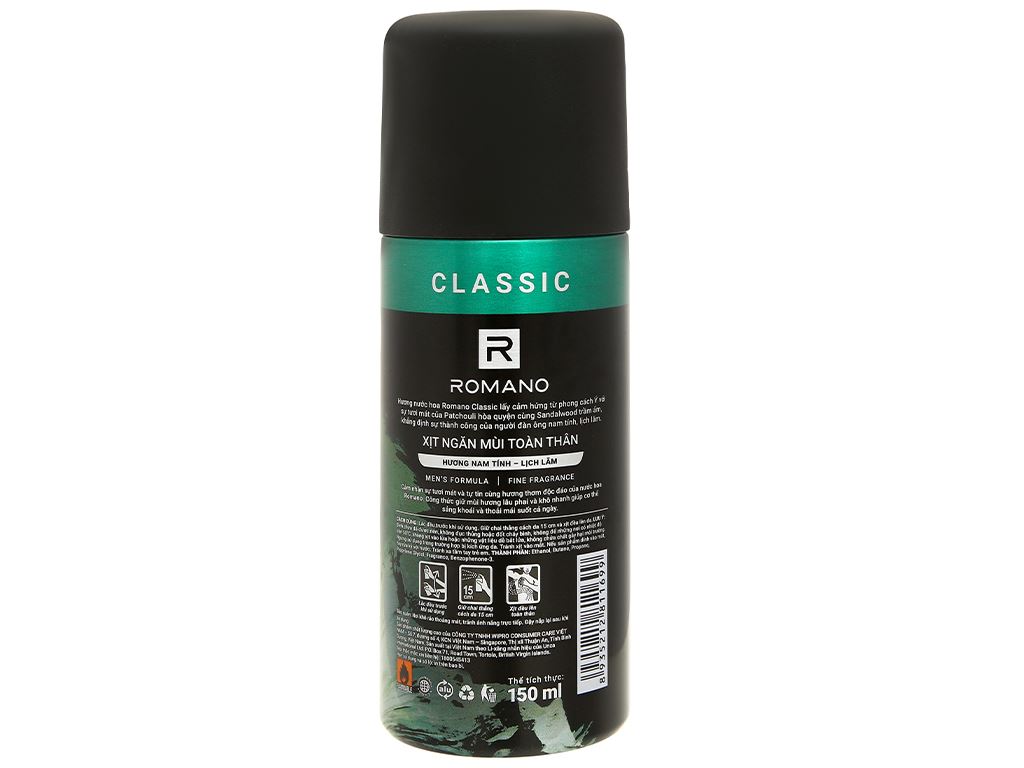 Xịt ngăn mùi toàn thân Romano classic 150ml