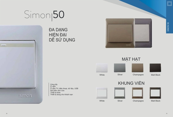 Catalogue công tắc ổ cắm Símon Series S50