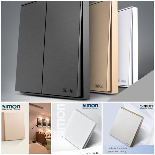 Công tắc ổ cắm Simon Series E6 Cao Cấp-Công tắc chuẩn vuông, chuẩn Châu Âu