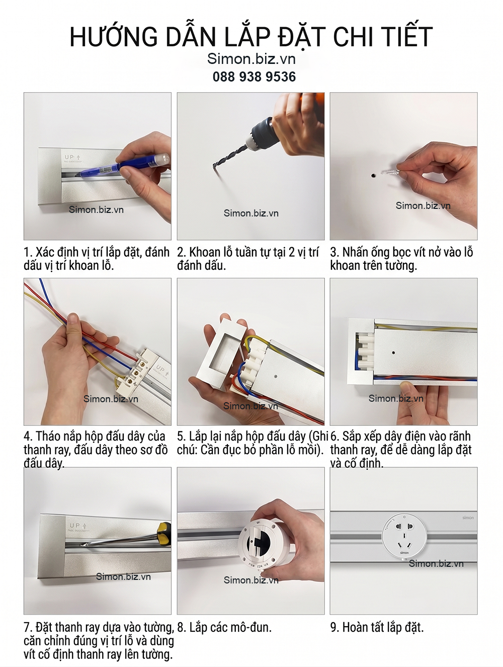 Hướng Dẫn Lắp Đặt Ổ cắm Thanh Ray Điện Track Socket Simon