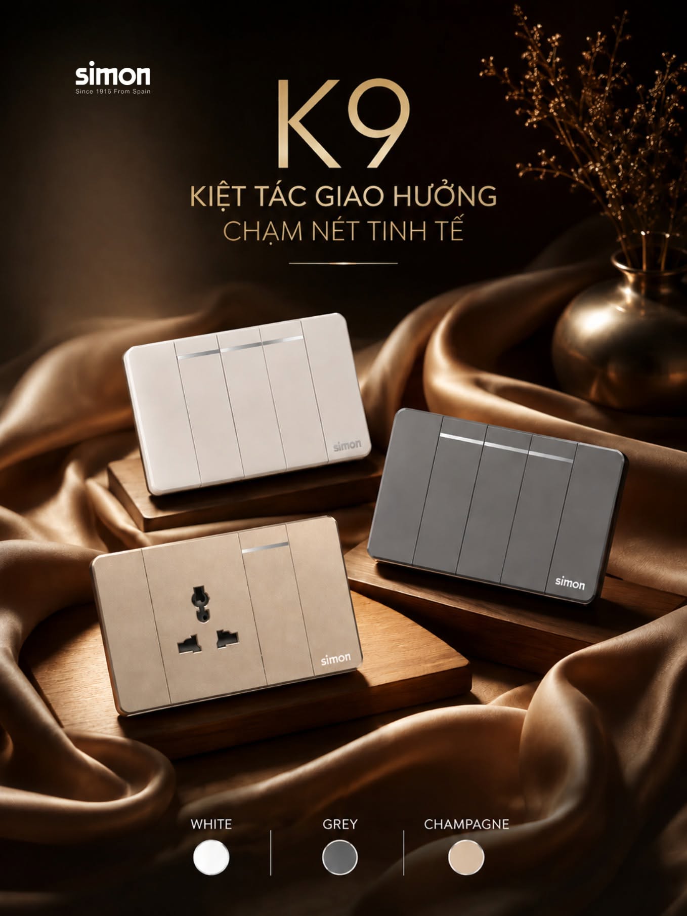 Công tắc ổ cắm Simon K9 – Chuẩn mực mới của không gian sống hiện đại