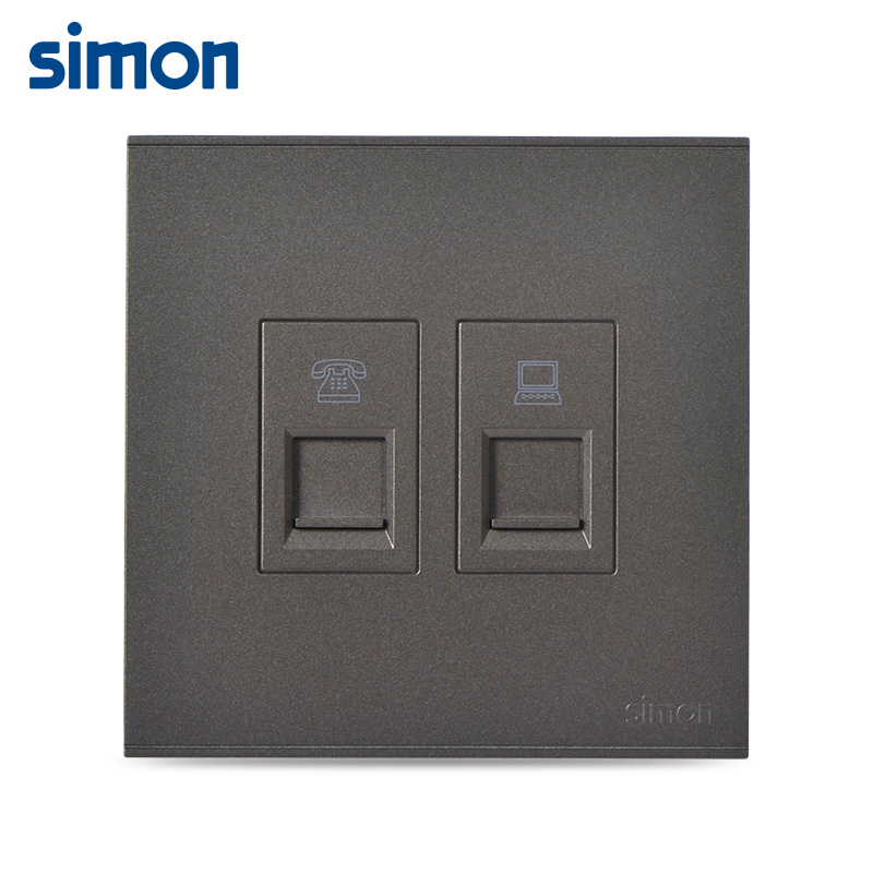Bộ ổ cắm điện thoại và dữ liệu Cat6e chuẩn vuông màu Xám (Grey) Simon E6 725229-61