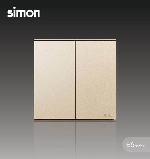 Bộ công tắc đôi, hai chiều có đèn LED mặt vuông màu Sâm Panh (Champagne) Simon E6 721024-46