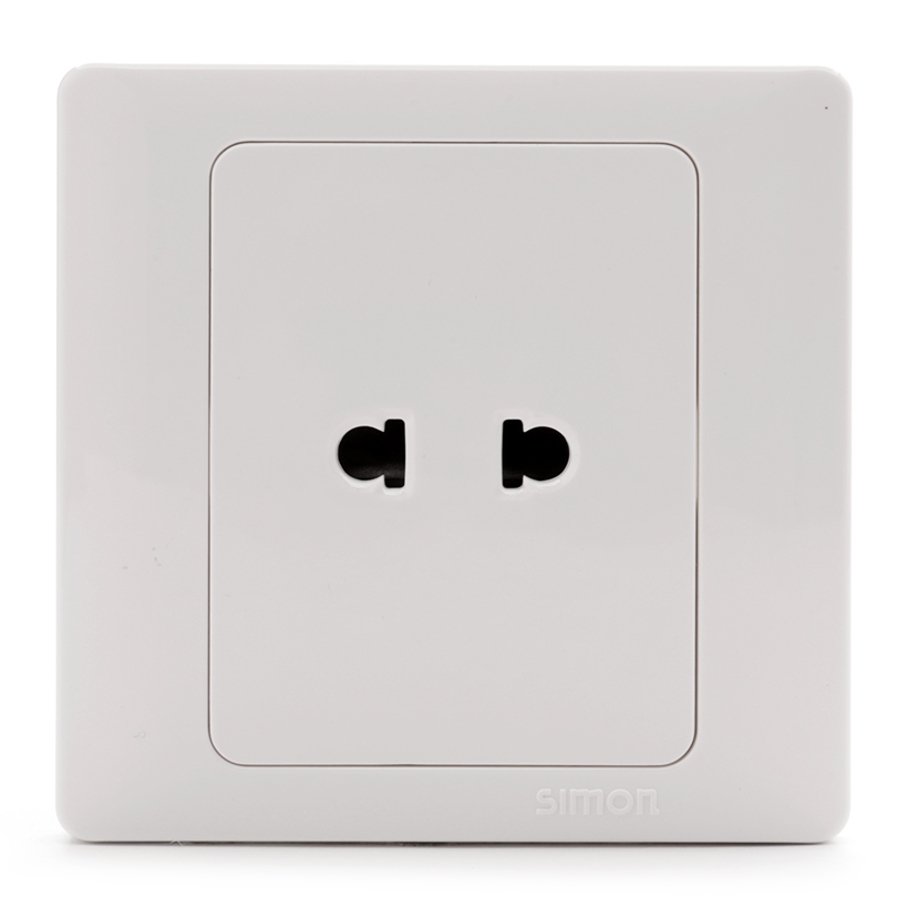 Bộ Ổ cắm đơn 2 chấu dùng cho chấu tròn và dẹt, 10A 250V~ màu trắng Simon 50 51071