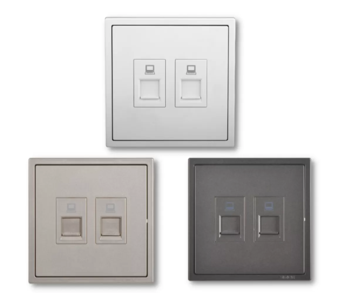 Module ổ cắm mạng đôi (Cat6) màu xám Simon i7 705228-61