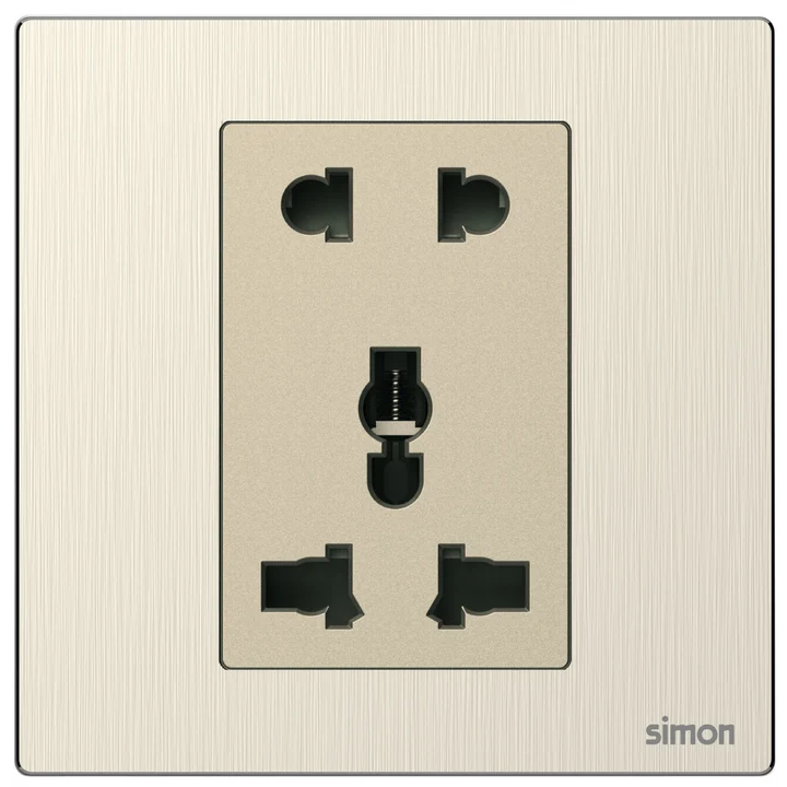 M7 Metal- Bộ ổ cắm 2 chấu + 3 chấu đa năng (10A 250V) (Satin Gold) Simon M7 661080M-2C