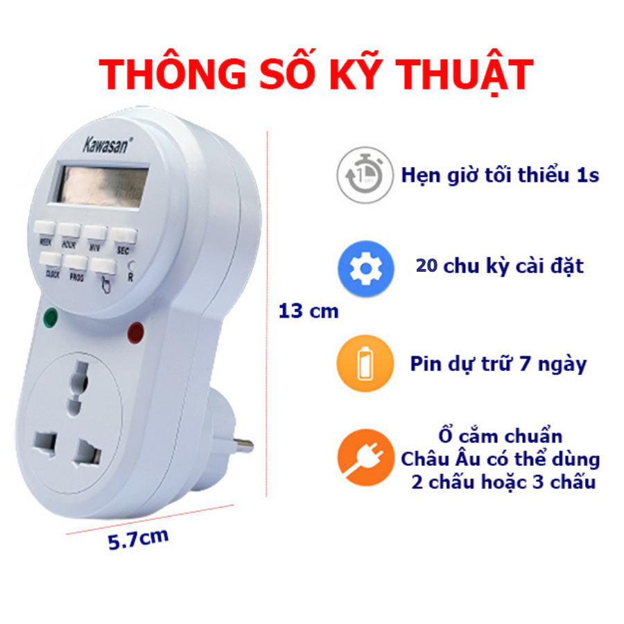 Ổ Cắm Hẹn Giờ Điện Tử Chuẩn giây SG36