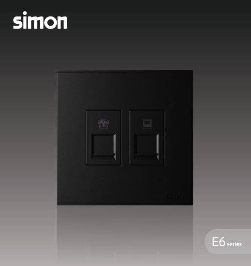 Simon E6 Bộ Ổ cắm dữ liệu đôi Cat. 6, màu Đen, E6, 725628-26