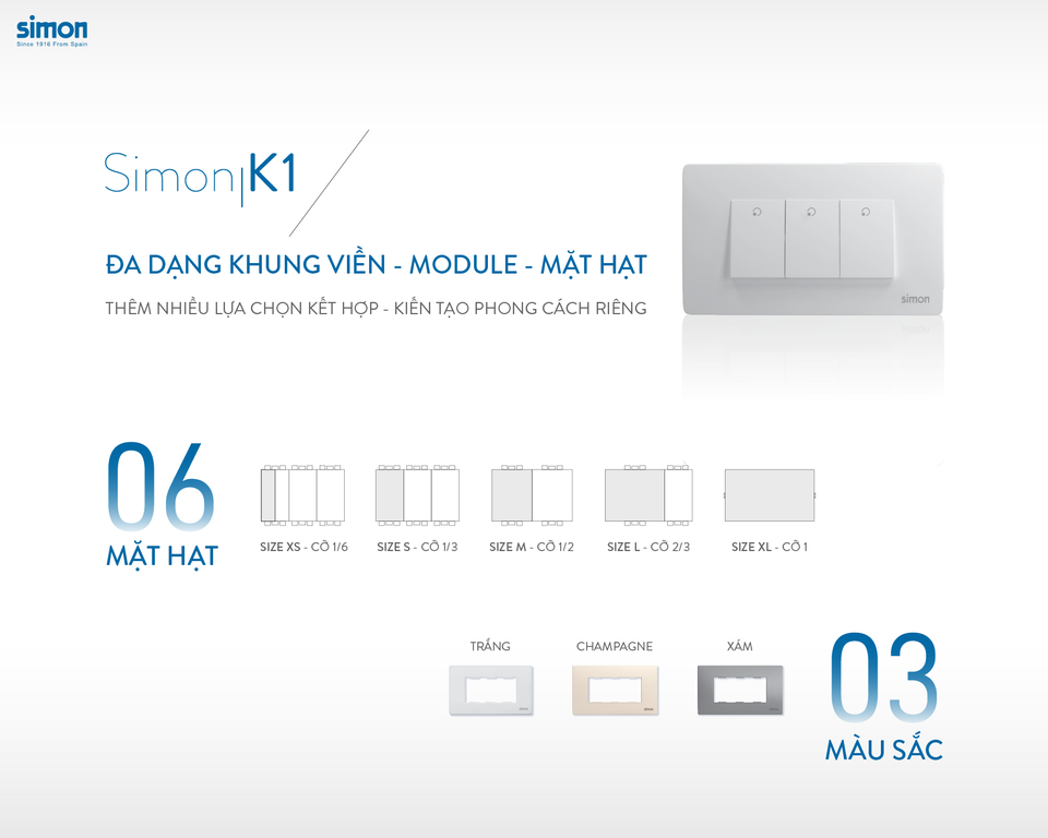 Mặt aptomat khối lắp dọc (Sâm panh) Simon K1 K1063D-46