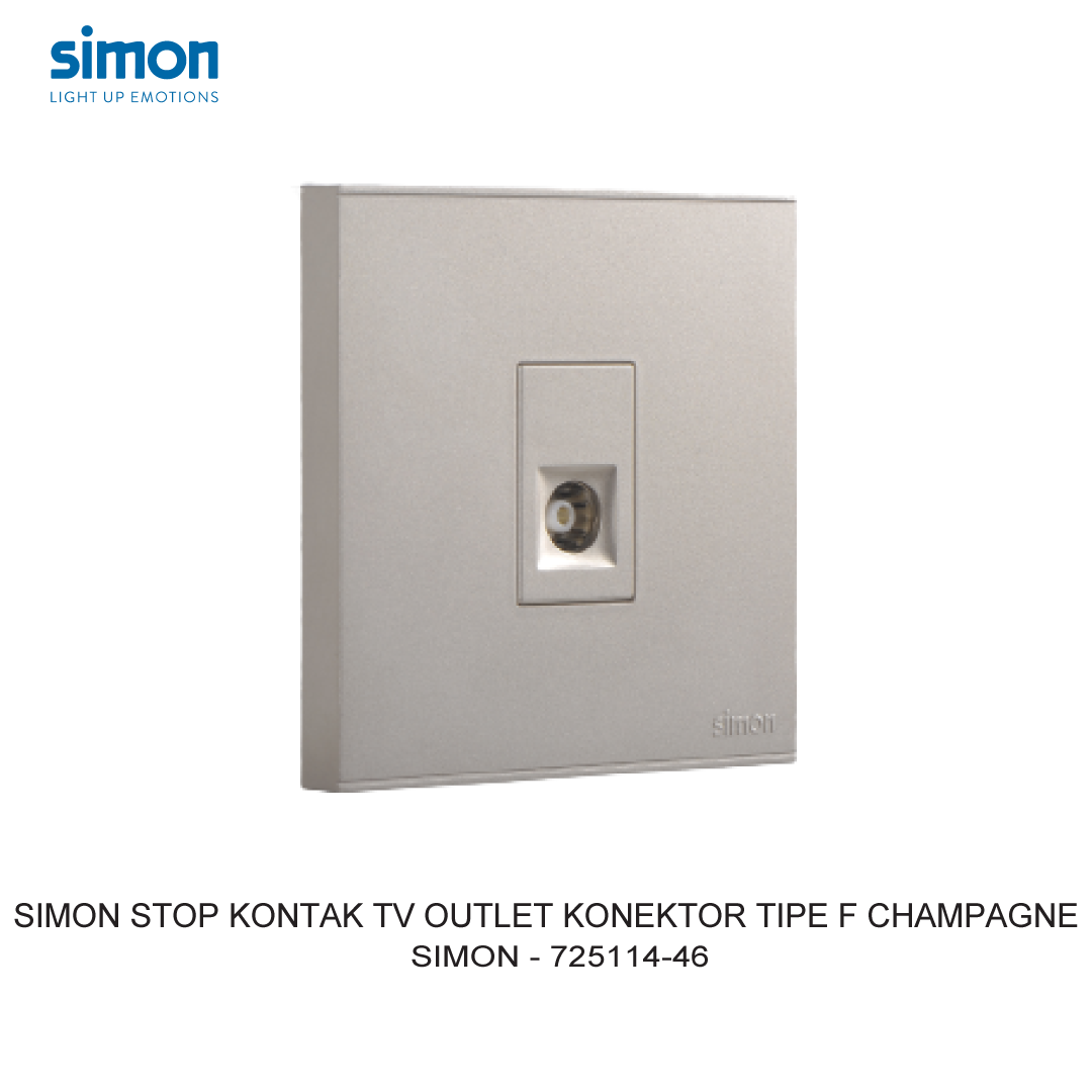 Bộ ổ cắm TV có chống nhiễu chuẩn F mặt vuông màu Sâm Panh (Champagne) Simon E6 725114-46