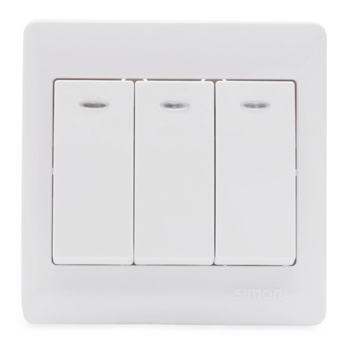 Bộ công tắc ba 2 chiều có đèn LED chuẩn vuông màu trắng Simon 50 51032BD