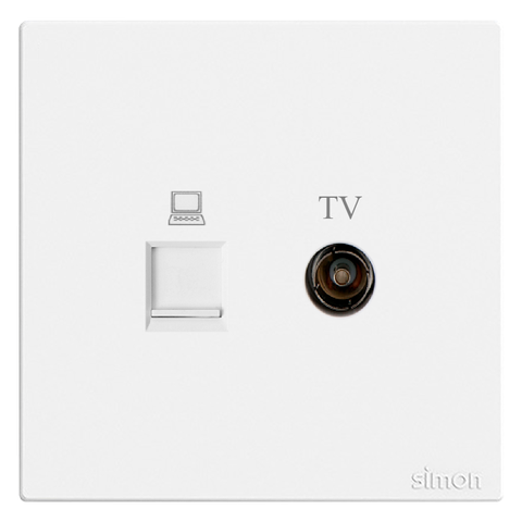 Bộ ổ cắm ti vi và mạng cat5 mặt vuông màu trắng Simon S6 585302