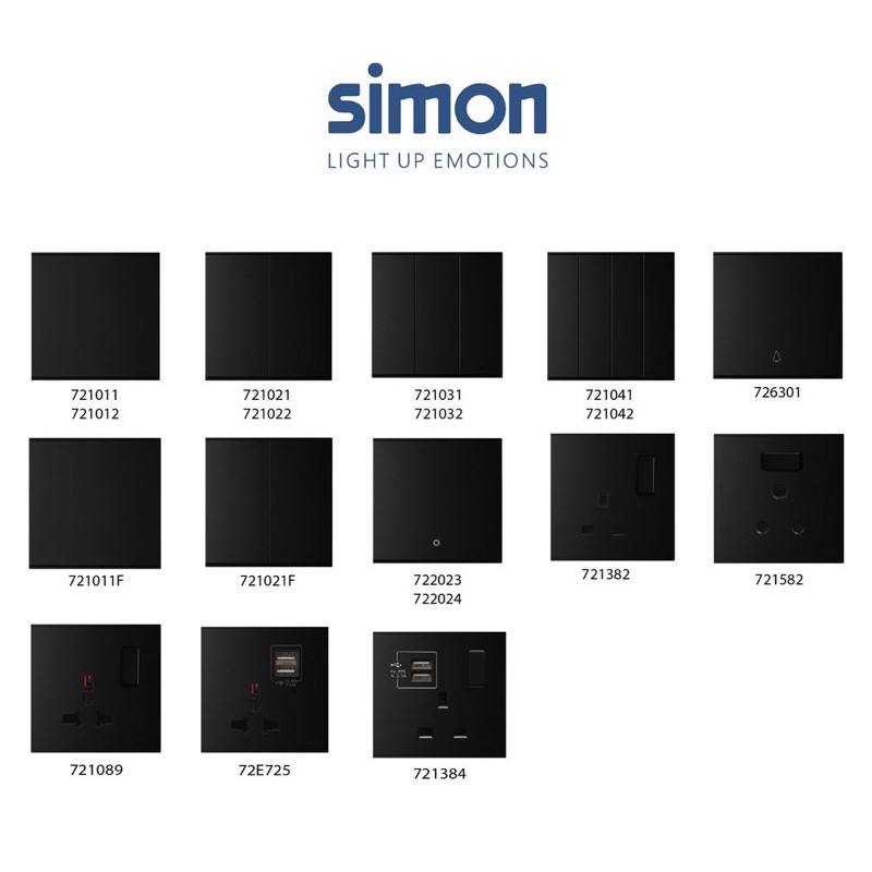 Simon E6 Simon E6 Bộ ổ cắm đôi kiêu Anh 13A + 2 công tắc vuông (Đen), 724582-26