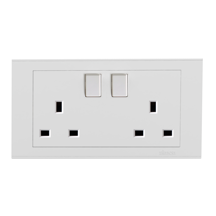 Bộ ổ cắm đôi kiểu Anh 13A + 2 công tắc vuông màu trắng 724582